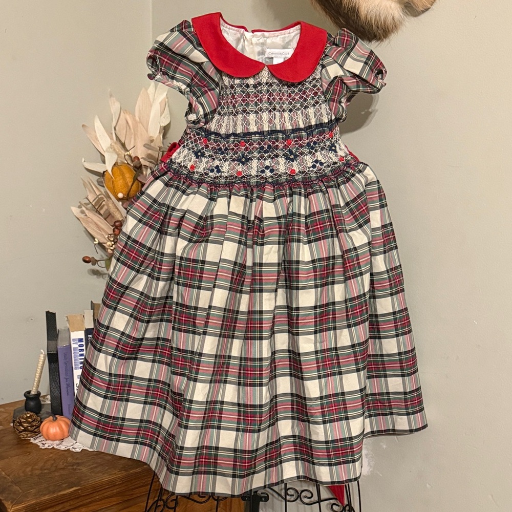 Adorable Plaid Girl’s Smocked Dress with Red Accents